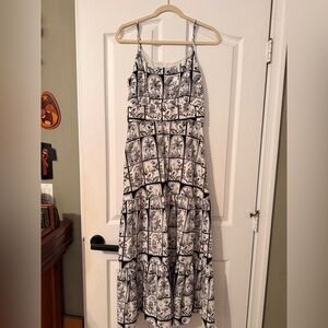 C&C California Toile Print Maxi Dress Small Coastal Resort Sundress Black White